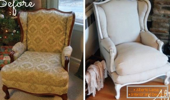 Restauration de meubles rembourrés - photo de fauteuil avant et après réparation