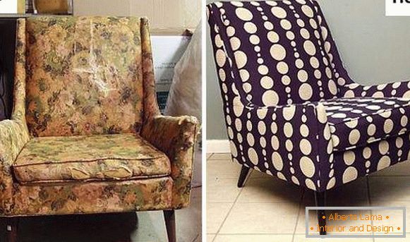 Photos de la chaise avant et après la constriction et la restauration