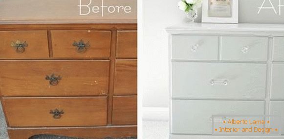 Vieux mobilier avant et après la restauration de la commode