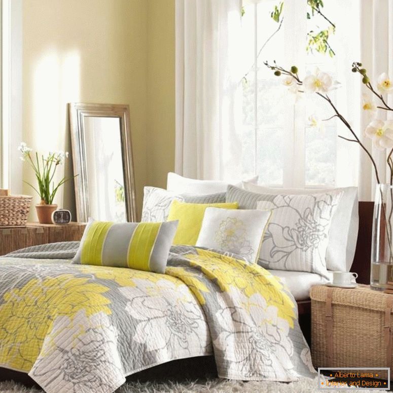 attrayant-jolie-fleurs-décoration-idée-mixte-avec-gris-blanc-chambre-intérieurs-plus-jaune-accent