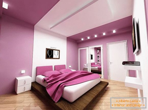 Design de chambre moderne de couleur lilas brillante