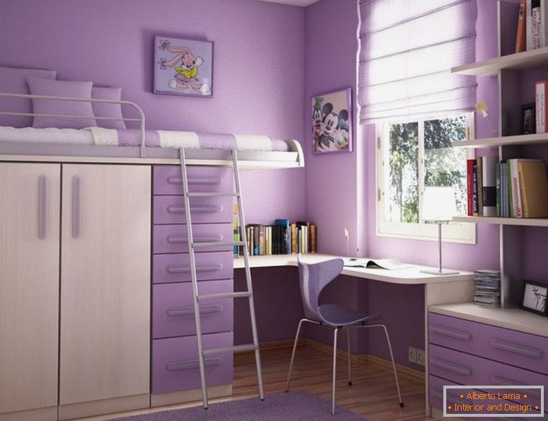 chambre-à-coucher-design-idée-pour-adolescente-avec-lilas-mur-crème-lit superposé-avec-lilas-et-blanc-cadre-fenêtre-admirable-chambre-design-idées-pour- adolescentes