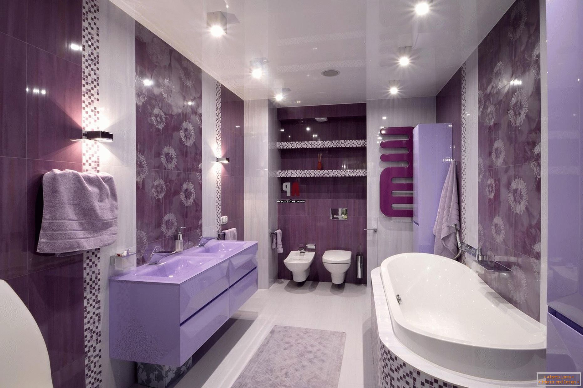 Design luxueux de la salle de bain en fleurs lilas