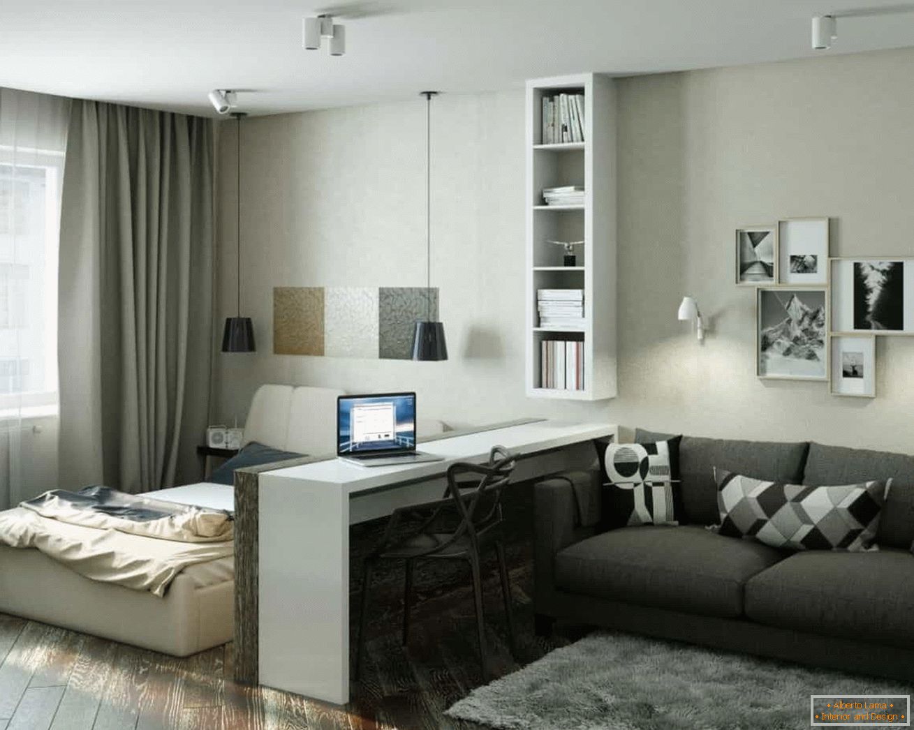 Design moderne d'un appartement d'une pièce