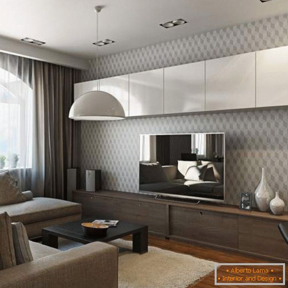 La conception de la salle dans un appartement dans un style moderne - une photo dans des tons neutres