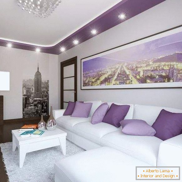 Design moderne du hall de l'appartement в белом и фиолетовом цвете
