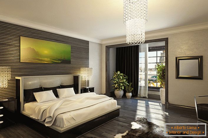Chic et luxe d'une chambre élégante dans le style Art déco. Le contraste classique du blanc et du noir est idéal pour cette direction stylistique. 