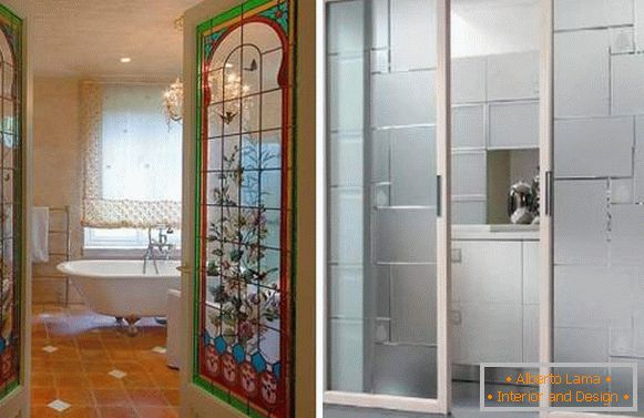 Portes en verre inhabituelles pour une salle de bain avec un motif et une texture