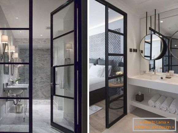 Portes en verre élégantes pour salle de bain dans un cadre noir en métal