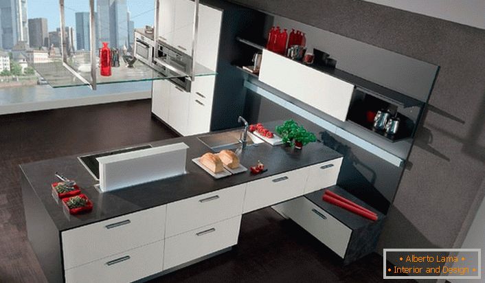 L'espace dans la cuisine dans le style Art Nouveau est fonctionnel. De larges étagères et armoires sont spacieuses et pratiques à utiliser, ce qui est très important pour la cuisine.