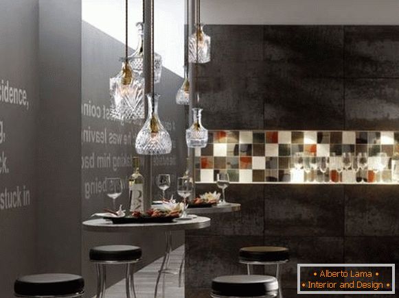 Design de lampes en cristal dans le style loft - photos dans la cuisine