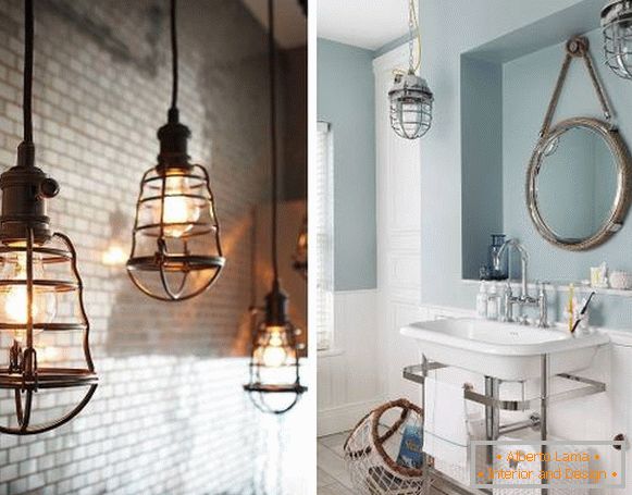 Lampes industrielles dans le style loft dans la salle de bain
