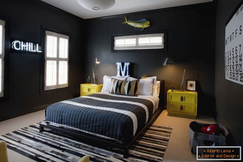 noir-chambre-idées-teenege-decor-jaune-minimaliste-placard-doux-design-spacieux-bois-bureau-scientifique-le-jersey-rack-tv-noir-livre-étagères-parapluie-éclairage-et-blanc- fait saillie dans