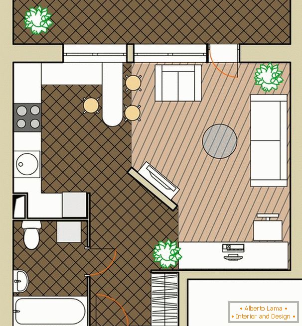 Planification d'un appartement avec cuisine ouverte