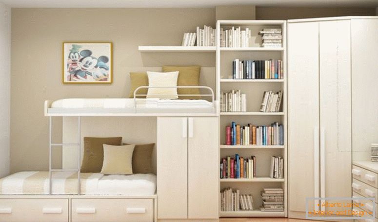 lit superposé en bois blanc avec rangement et tiroirs combinés avec des étagères et des coins d'angle