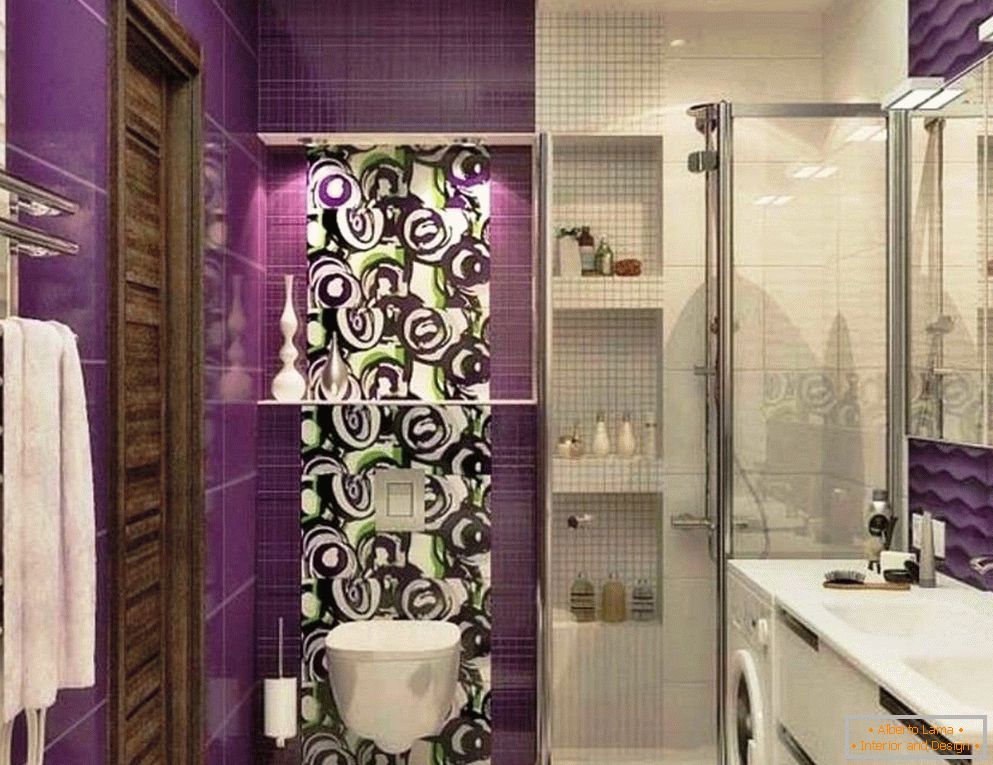 Salle de bain lilas avec douche