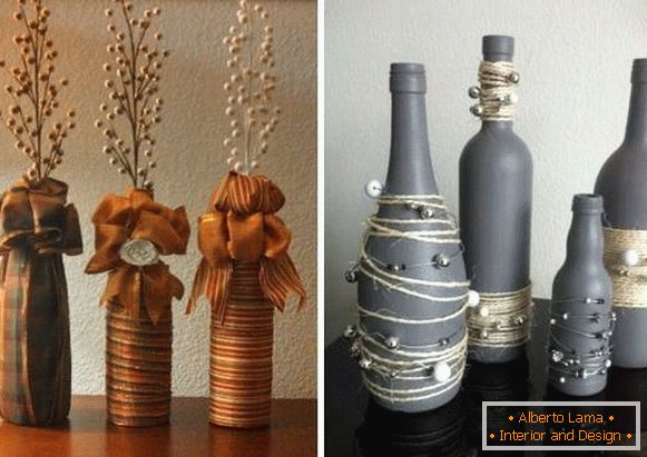 Vase d'une bouteille en verre avec vos propres mains - photos des meilleures idées