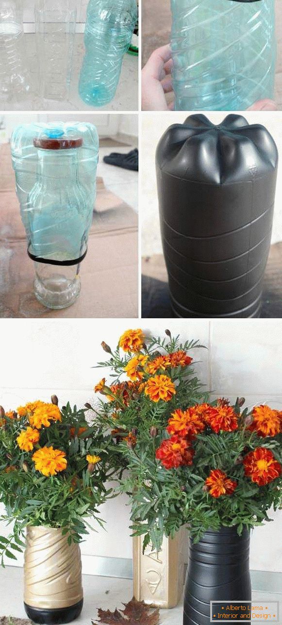 Vase de sol avec ses propres mains en bouteilles de plastique с покраской