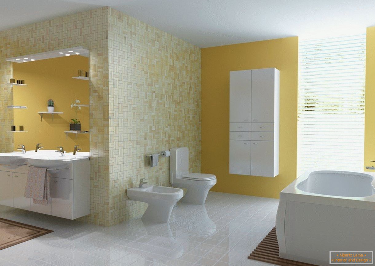 Salle de bain jaune-blanc